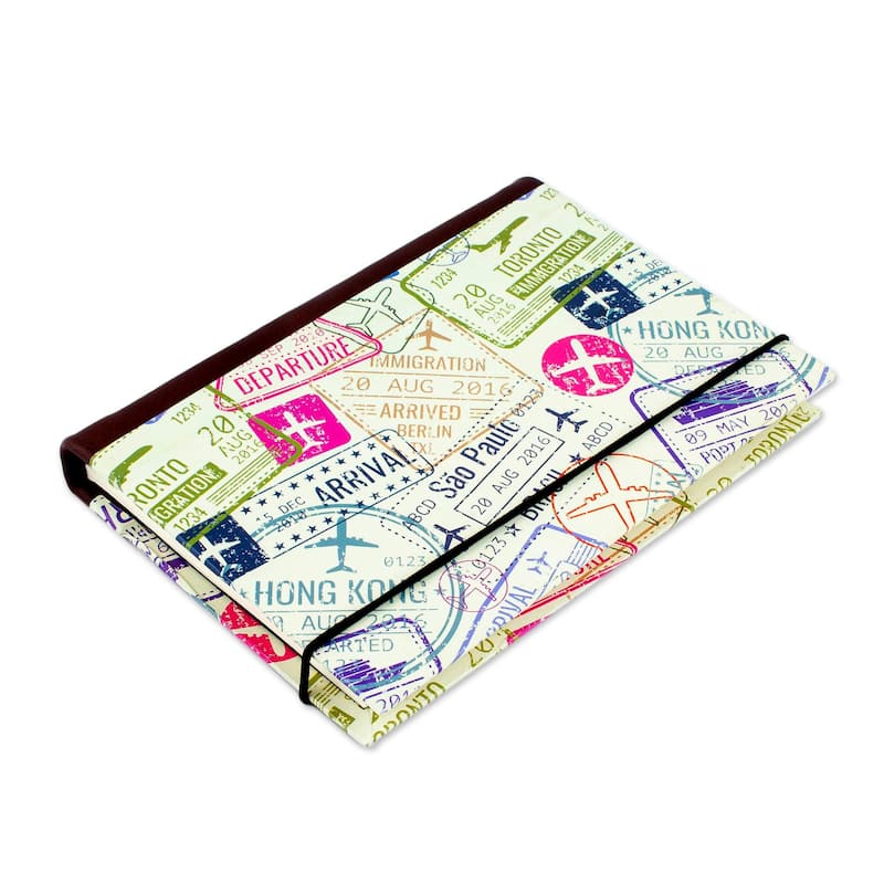 Novica Handmade Passport Stamps Leather Trimmed Recycled Paper Journal