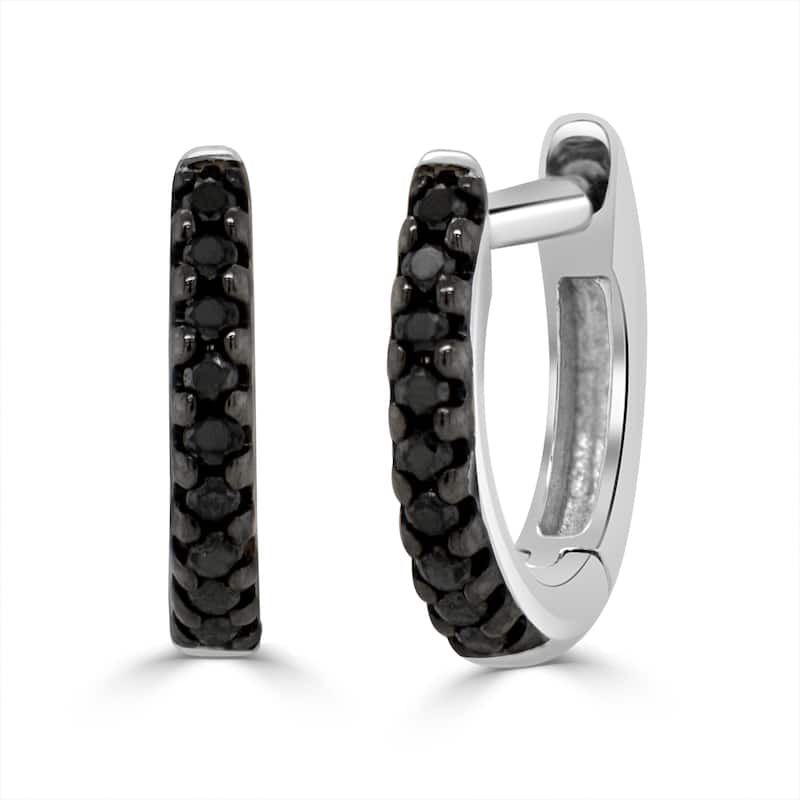 Joelle Collection Diamond Huggie Earrings 14K Gold with Black Diamonds