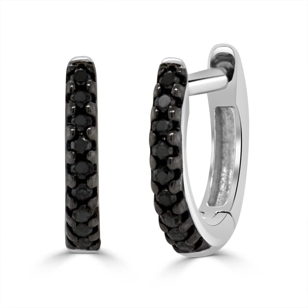 Joelle Collection Diamond Huggie Earrings 14K Gold with Black Diamonds