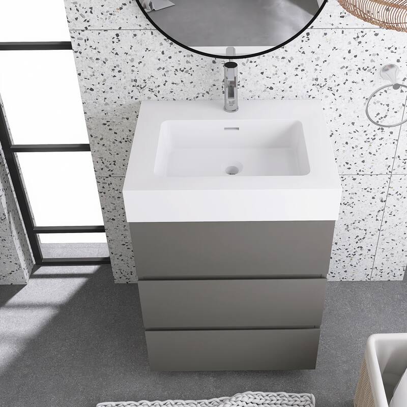 Freestanding Bathroom Vanity with White Solid Surface Top