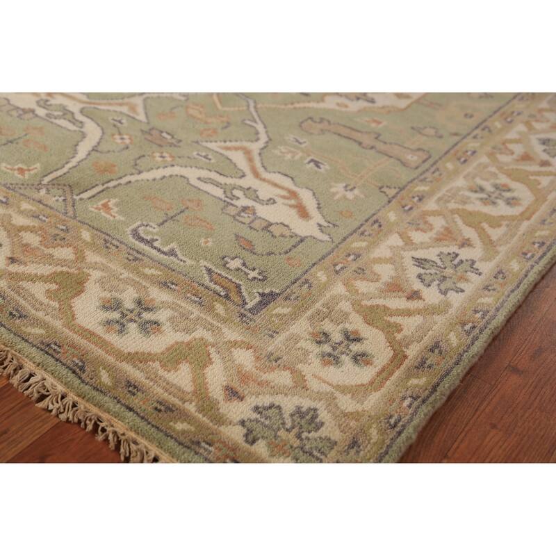 Light Green Oushak Oriental Rug Hand-Knotted Wool Carpet - 4'2"x 5'11"