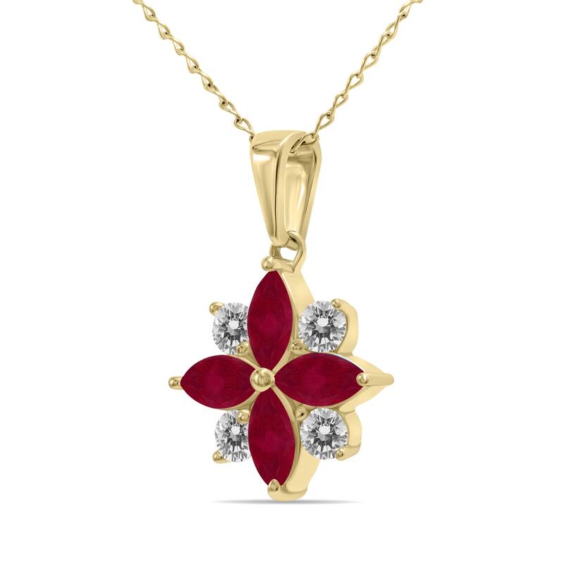 Marquee Jewels 3/4 Carat TW Ruby and Diamond Flower Pendant in 10K Yellow Gold