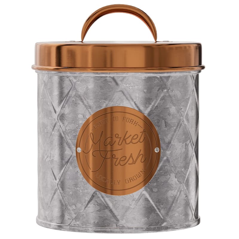 Amici Bristol Metal Canister Galvanized and Copper - 52 oz - Silver an Copper