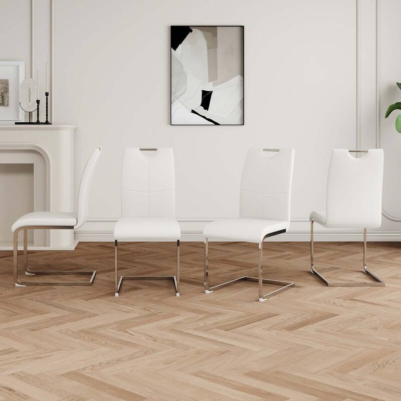 PU Dining Chair Living Room Chair with Silver Leg(Set of 4)