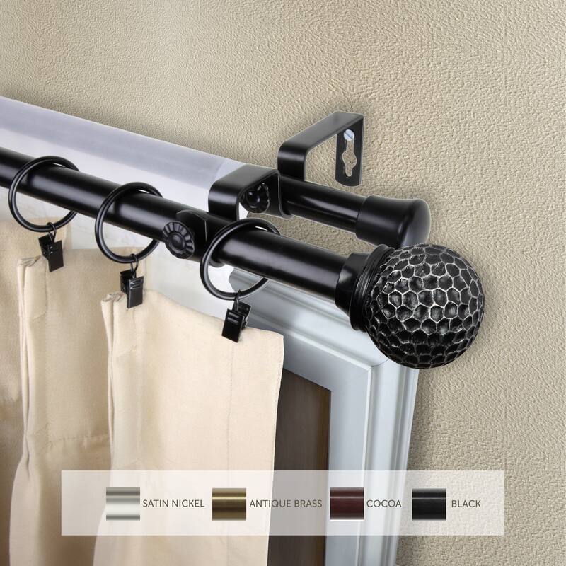 InStyleDesign Ewan Adjustable Double Curtain Rod 13/16 inch dia. - 28 to 48 inches - Black
