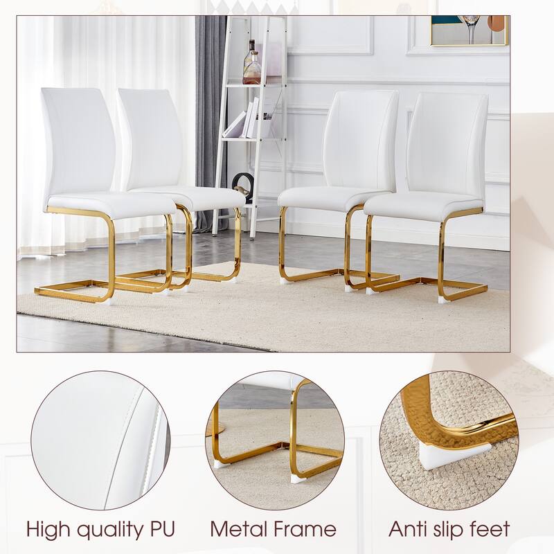 Luxury 7-Piece Dining Table Set 63-Inch Rectangular Glass Table with 6 Faux Leather Chairs Modern Kitchen Dining Table Set for 6