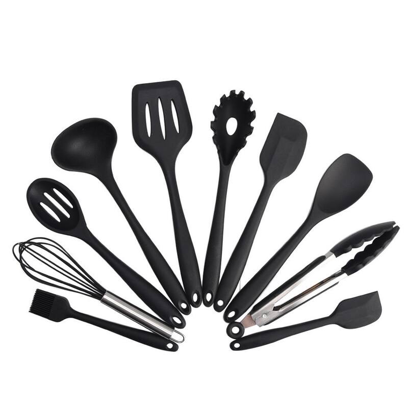 Elyon 10 Piece Silicone Kitchen Cooking Utensils Set - 10 Piece - Black