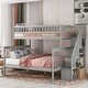 preview thumbnail 1 of 9, Twin over Full Stairway Bunk Bed with Storage Shelves , Versatile Design for Kids' Rooms Grey