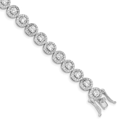 Curata 925 Sterling Silver Rhod Plated CZ Cubic Zirconia Simulated Diamond Tennis Bracelet 7.5 Inch