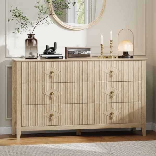 long gold handles for dresser Fluted 6 Drawer Bedroom, 54 Inch Wide Modern Wooden Chest of Drawers with - Bed Bath & Beyond SM_L