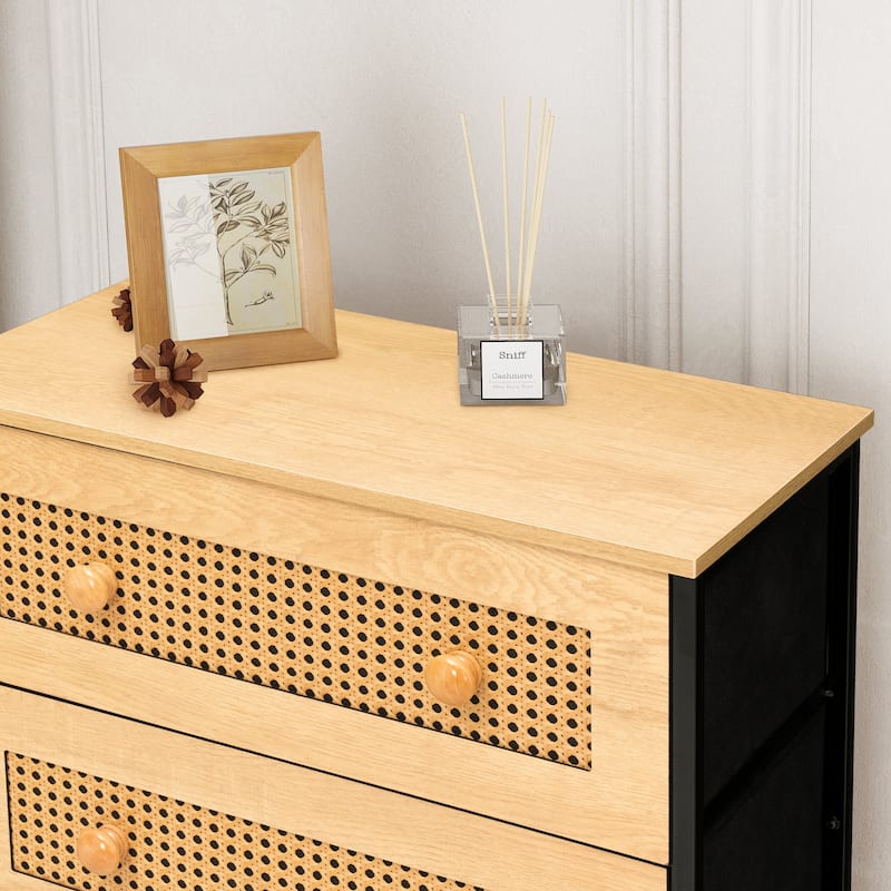 5-Drawer Closet Dresser Chest PE Rattan Storage Tower Organizer Cabinet