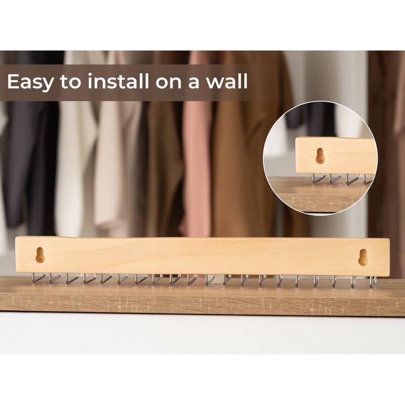 2-pack Wall-Mounted Wooden Hangers with 20 Hooks for Ties, Belts, Hats