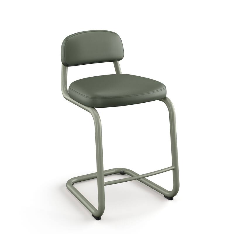 Amisco Flynn 26 in. Counter Stool with Metal Base - Green Faux Leather / Sage Green Metal