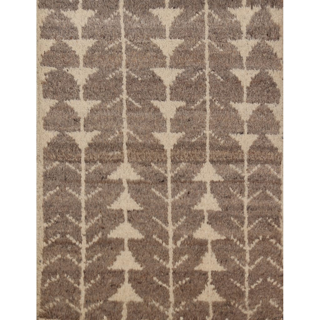 Brown Moroccan Oriental Foyer Rug Handmade Geometric Wool Carpet - 2'0"x 3'0"