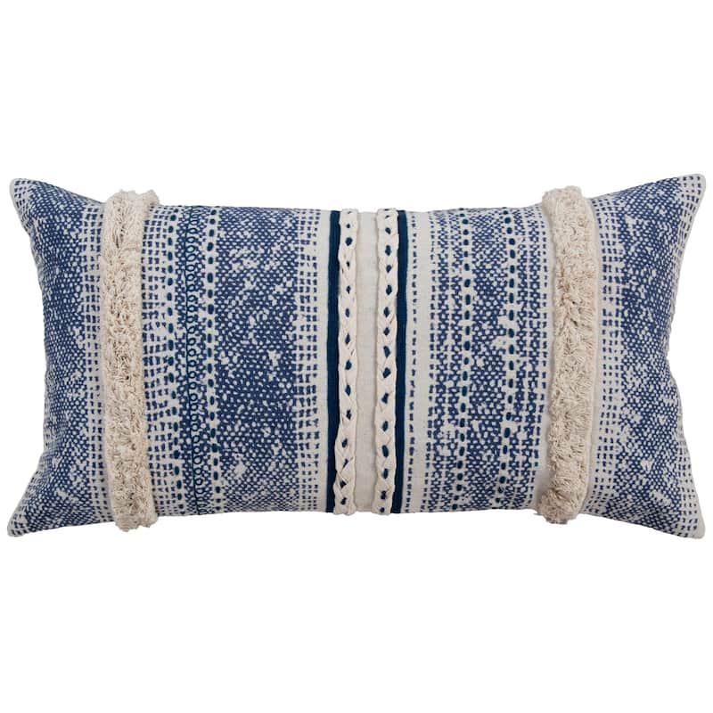 Rizzy Home Striped Textured Embroidered Throw Pillow - Dark Blue - Cover Only