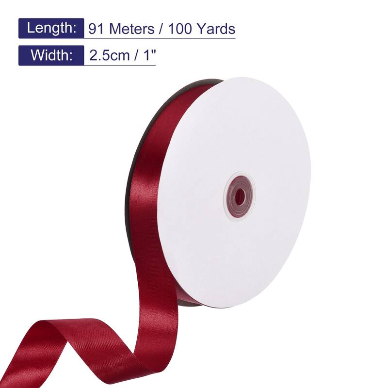Satin Ribbon, 100 Yards Single Face Polyester Satin Ribbon - Claret - 1 Inch