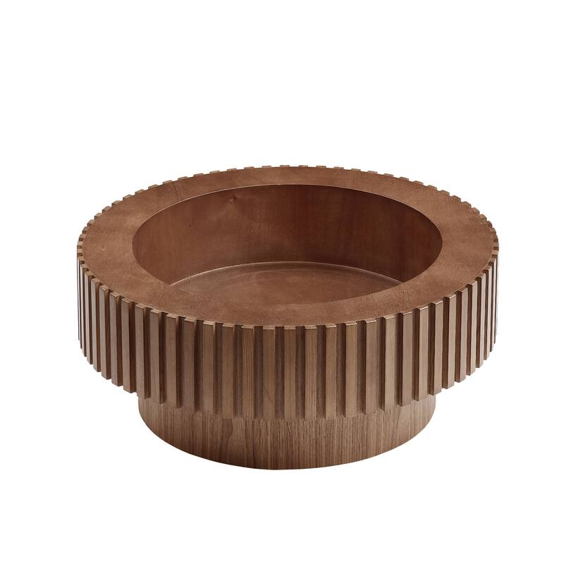 31.5" Round Wood Coffee Table with Storage, Modern Handcraft Drum Coffee Table, Stylish Circle Wooden Center Table
