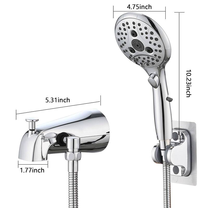 All Metal Bathtub Faucet with Sprayer, 6 Settings Handheld Shower with Switch