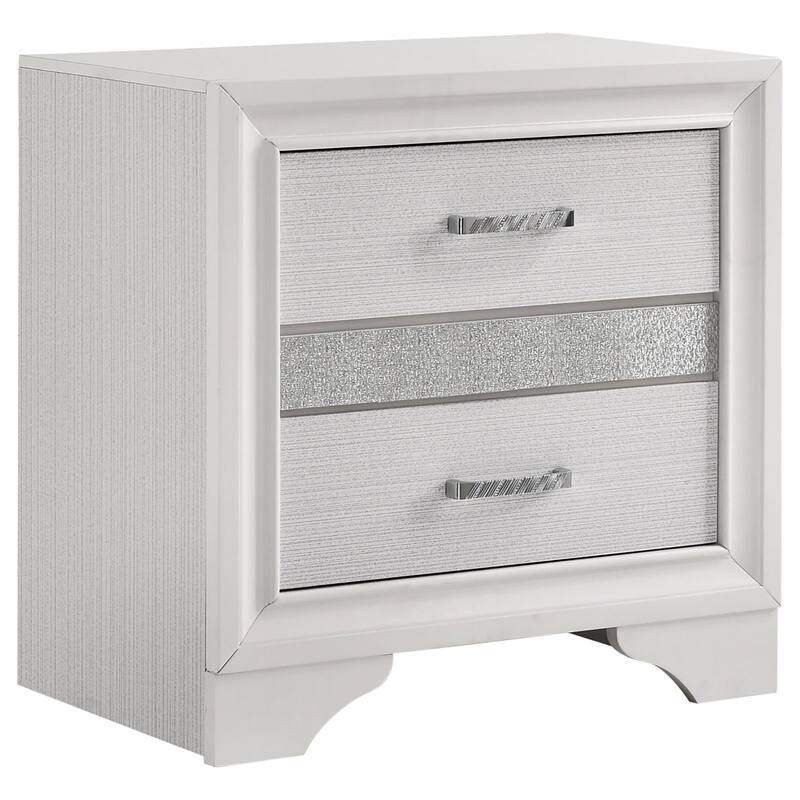 White 2-Drawer Nightstand with Hidden Jewelry Tray and Rhinestone Pull Handles