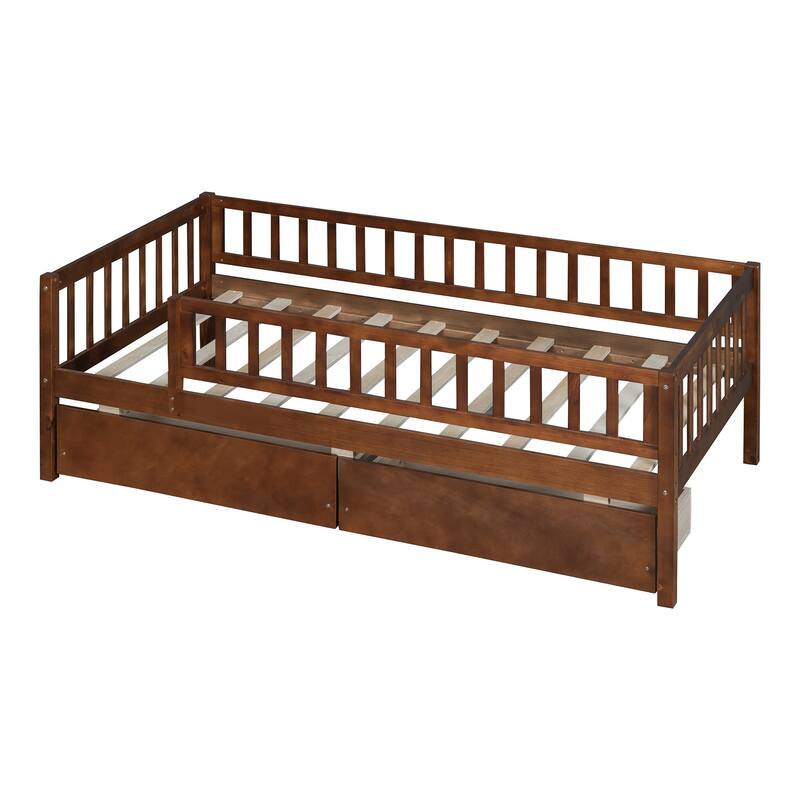 Twin Size Wooden Daybed with Two Drawers, Space-Saving Multi-Functional Sofa Bed