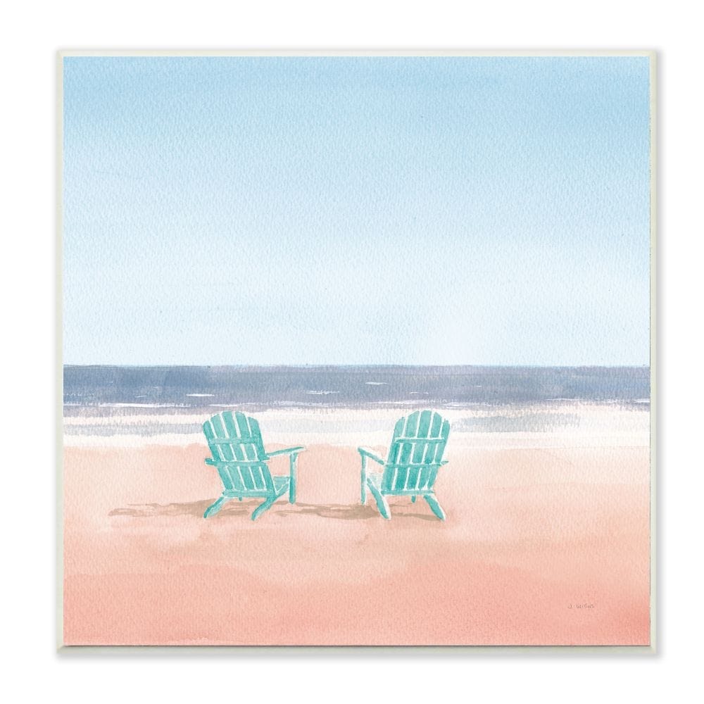Stupell Turquoise Beach Chairs on Pastel Watercolor Beach,12 x 12