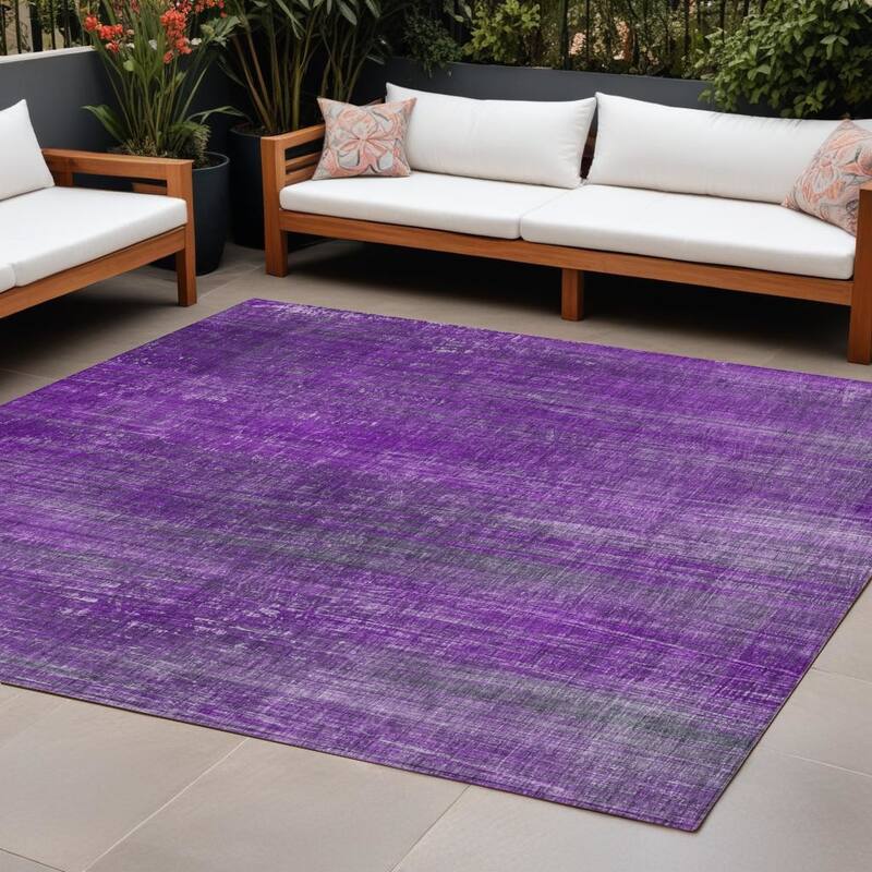 Lamo Stripe Weather Resistant Classic Meets Modern Outdoor Rug - 9' X 12' - Purple