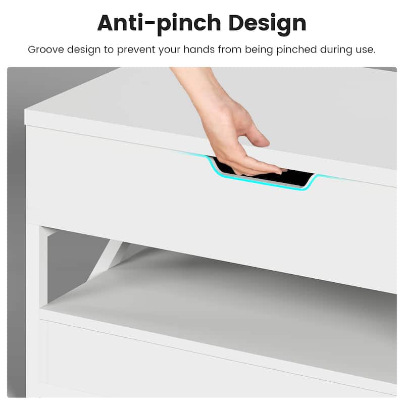 Coffee Table Lift Top 2 Drawers Hidden Compartment for Living Room