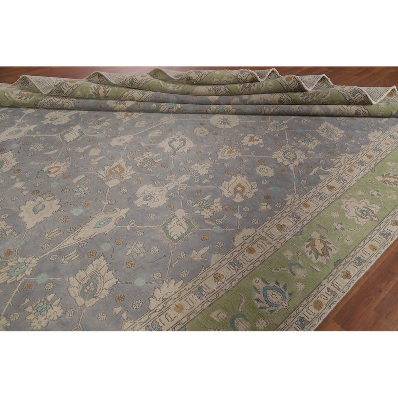 Vintage Distressed Over-Dyed Tabriz Persian Rug Handmade Wool Carpet - 9'6" x 12'7"