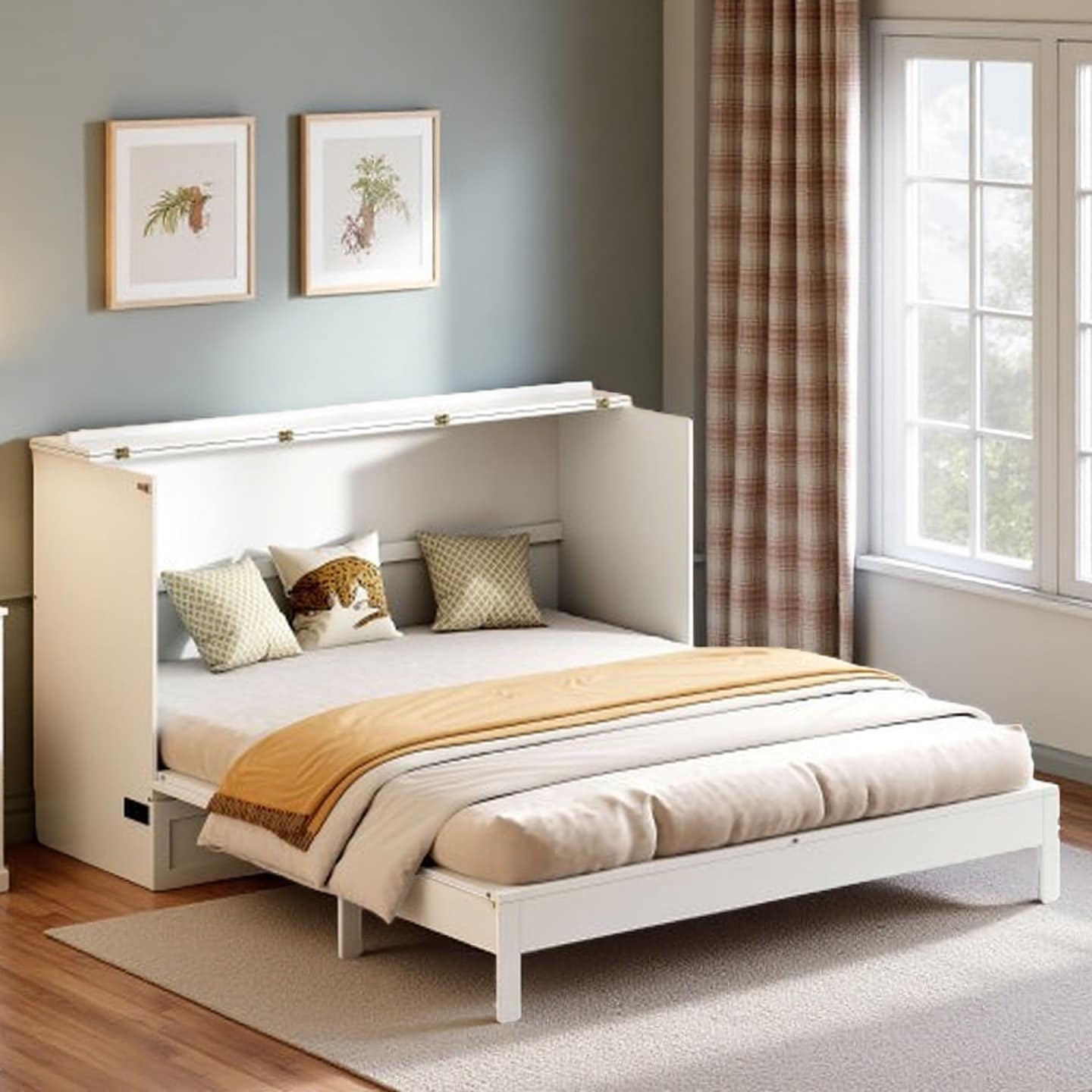 Foldable Murphy Bed with Storage Drawers, Space-Saving Cabinet Bed with USB Charging Port, Tri-Fold Mattress Storage