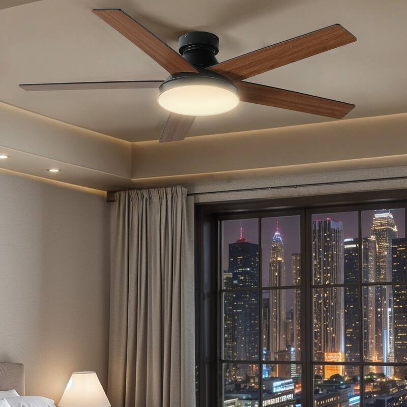 Moasis 52" Flush Mount 5 Blades Ceiling Fans with Light and Remote Control