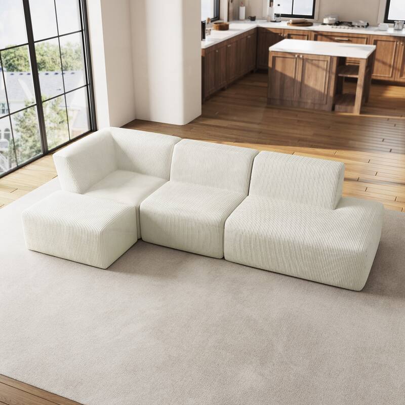 Corduroy Fully Sponge Molded Modular Sectional Sofa with Ottoman