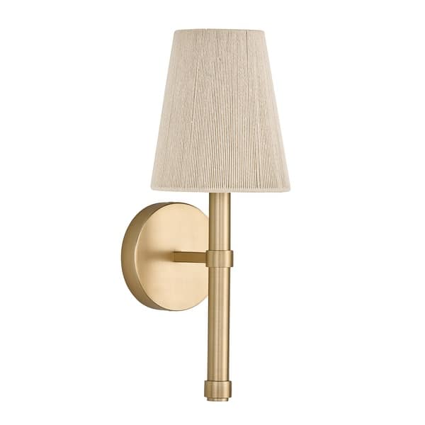 slide 2 of 5, 5" W x 14" H 1-Light Wallchiere Sconce in Matte Brass with Tapered Bleached Natural Rope Shade - 6.25"W x 16.75"H x 7"E 6.25"W x 16.75"H x 7"E - Matte Brass