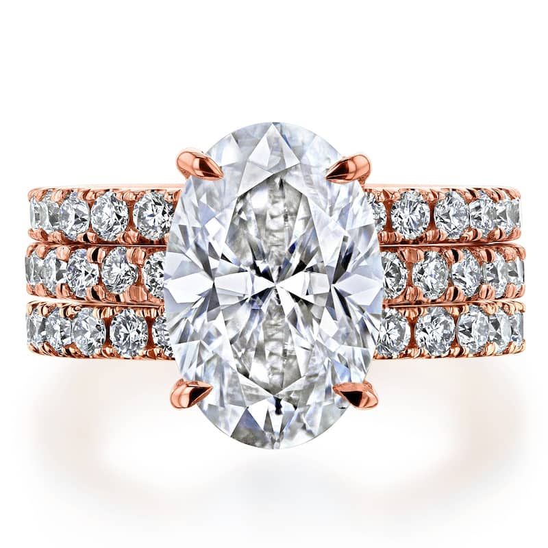 Kobelli Signature Collection Bold Series 4.55 Carats Oval Lab Grown Diamond Certified 14k Solid Gold Odette 3pc Bridal Set - Rose - 4.5