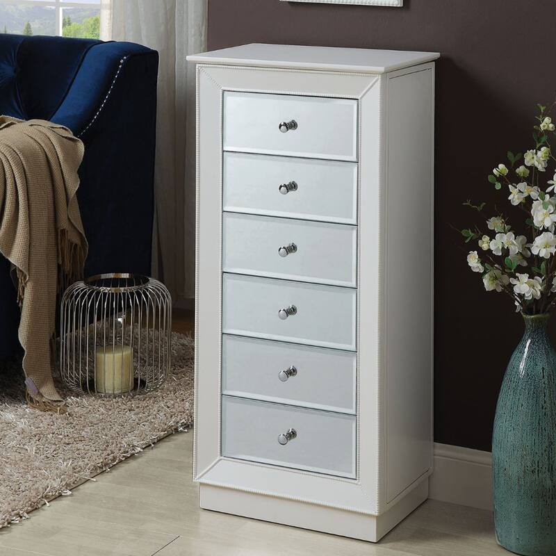 Jewelry Armoire with 6 Storage Drawers in White