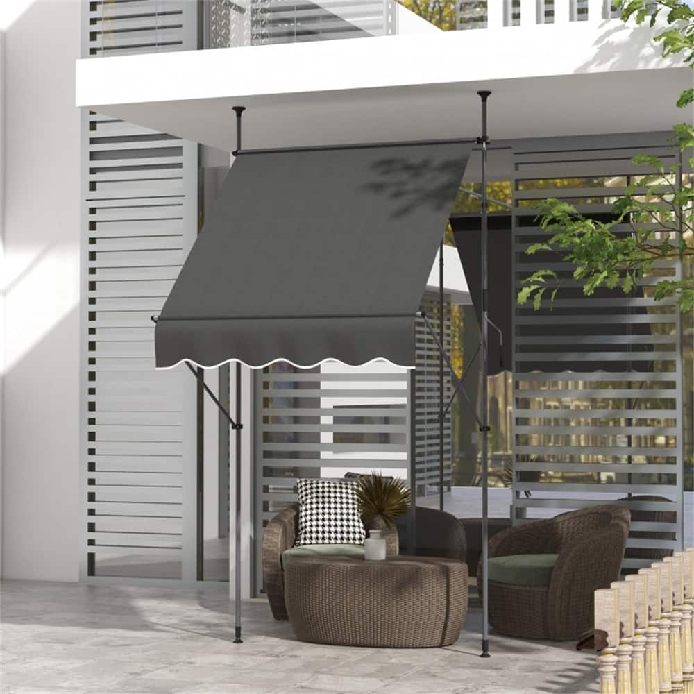 Outdoor Retractable Patio Awning with Adjustable Height Shade and Strong Metal Frame - 59" W x 47.25" D