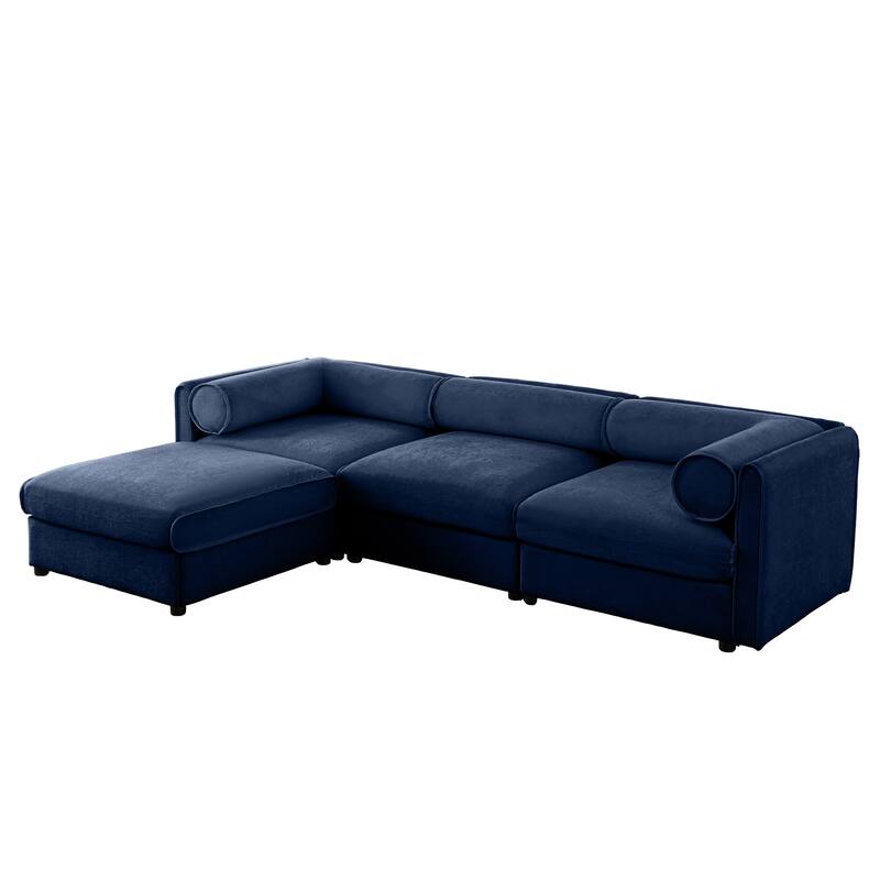 Modern 4-Piece L-Shaped Modular Sofa with Storage & 1 Storage Ottoman