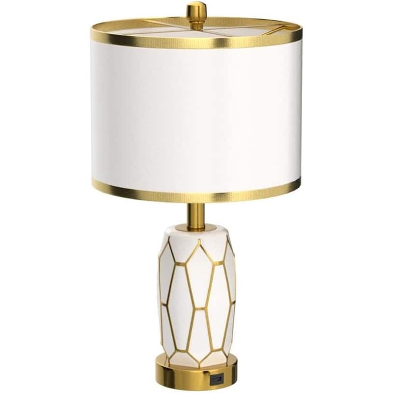 Nightstand lamp with fabric drum shade, bulb included