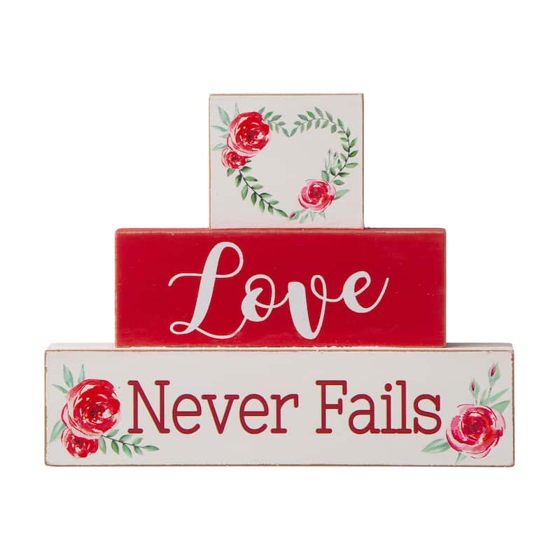 Glitzhome Valentines LED Wooden Block Love Table Decor