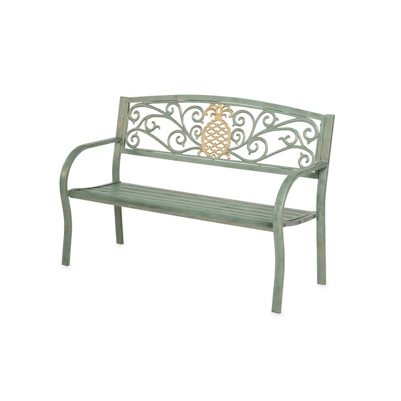 Pineapple 50 in. Verdigris Metal Outdoor Bench