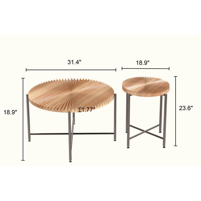 2-Piece Coffee and End Table Set - Waterproof MDF with PVC Cover, Distressed Cylindrical Design
