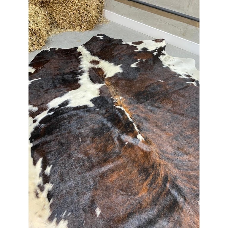 6' x 7' Feet Brindle Tri-Color Cowhide Brown Black White Handmade Soft Large Cow Hide Cow Skin Leather Animal Area Rug