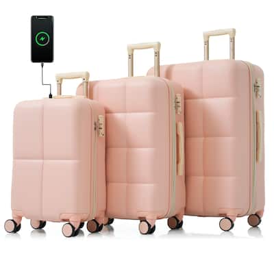 Luggage Set of 3, 20-inch with USB Port and Spinner Wheels