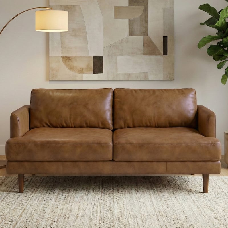 WYNDENHALL Chloris 76 inch Wide Mid-Century Modern Sofa - Caramel Brown