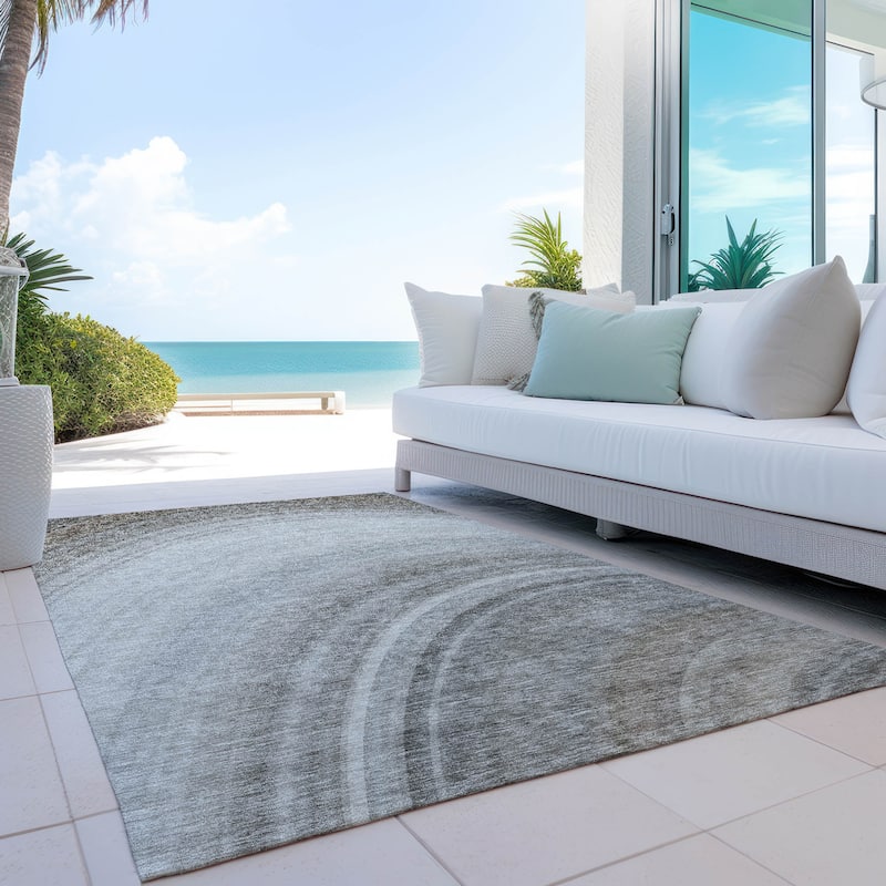 Machine Washable Indoor/ Outdoor Chantille Abstract Wave Rug