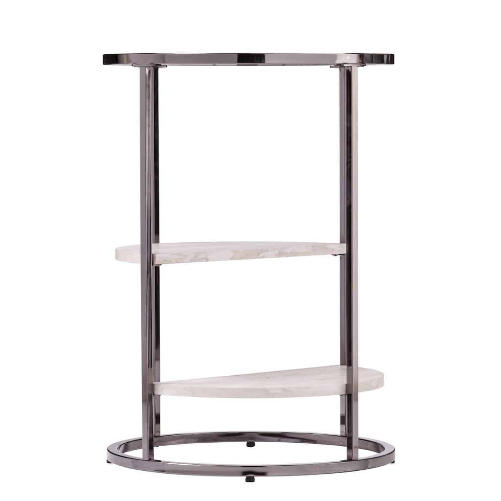 24" Tall Black Metal Round End Table with Glass Top and 2 Faux Marble Shelves for Living Room Decor - 24" H x 17" W x 17" L