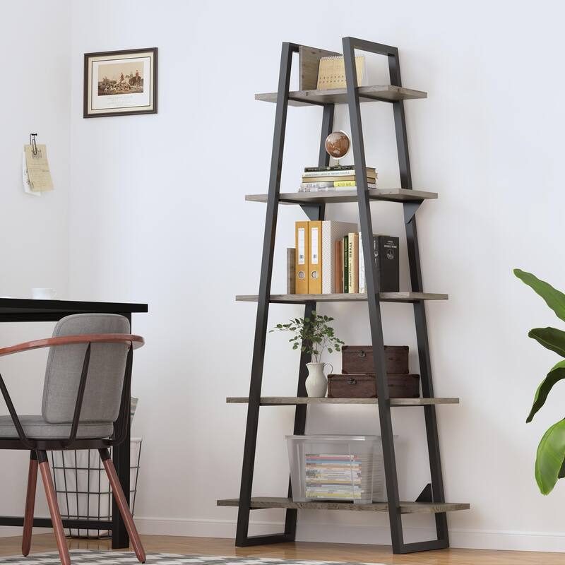 5 Tier Ladder Bookshelf - Light Grey