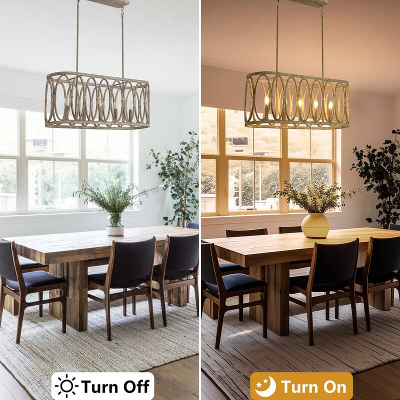 Rustic Metal Oval - Ring 5 - Light Kitchen Island Linear Chandelier