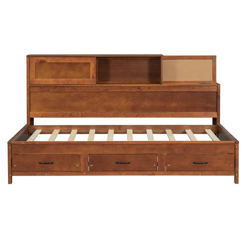 Multifunctional Wooden Daybed Featuring 3 Storage Drawers,Open Shelf, and Built-In Power Outlets with USB Ports‌