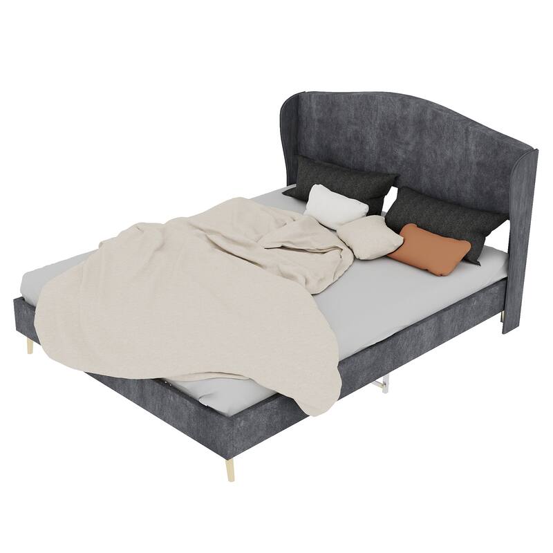 Queen Upholstered Platform Bed Frame with Headboard for Bedroom