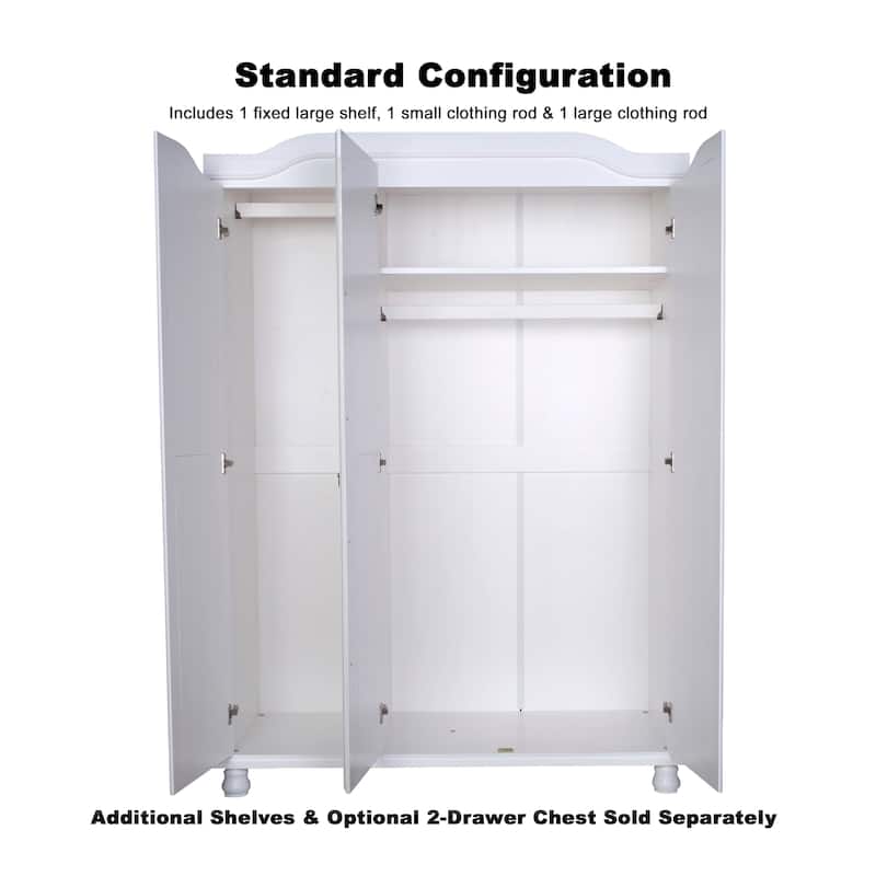 Palace Imports 100% Solid Wood Kyle 3-Door Wardrobe Armoire with Raised Panel or Mirrored Doors
